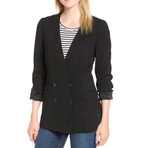 J.Crew French Girl Blazer Women's 10 Black Double Breasted Crepe